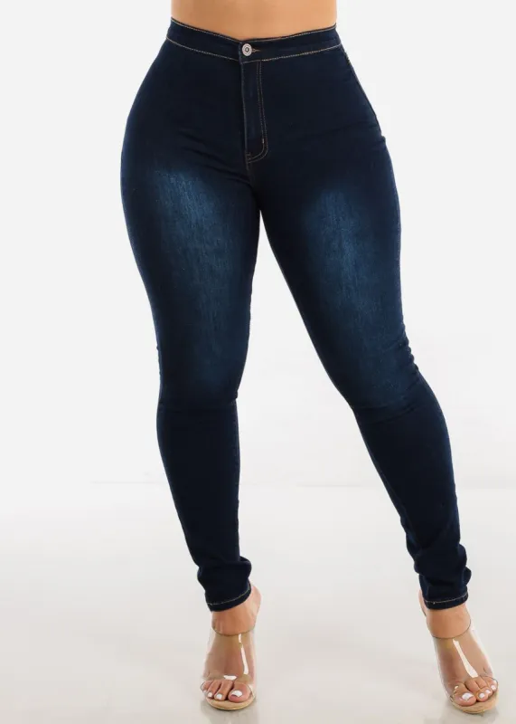 Super High Waisted Dark Blue Skinny Jeans sold by Moda