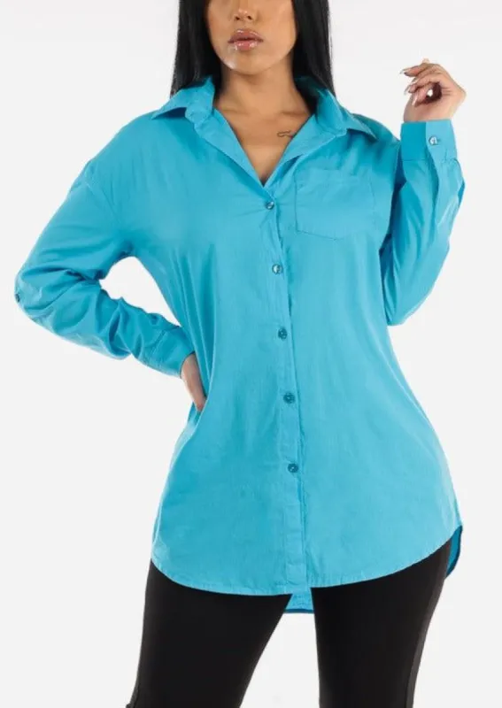 Long Sleeve Cotton Tunic Shirt Blue sold by Moda