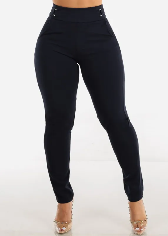 Navy High Waist Pull On Straight Leg Pants sold by Moda