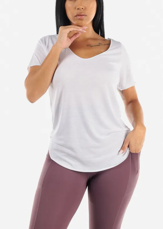 Short Sleeve Round Hem Loose Tee White sold by Moda