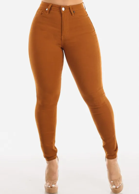 Classic 1 Button High Waist Hyper Stretch Skinny Pants Dark Mustard sold by Moda