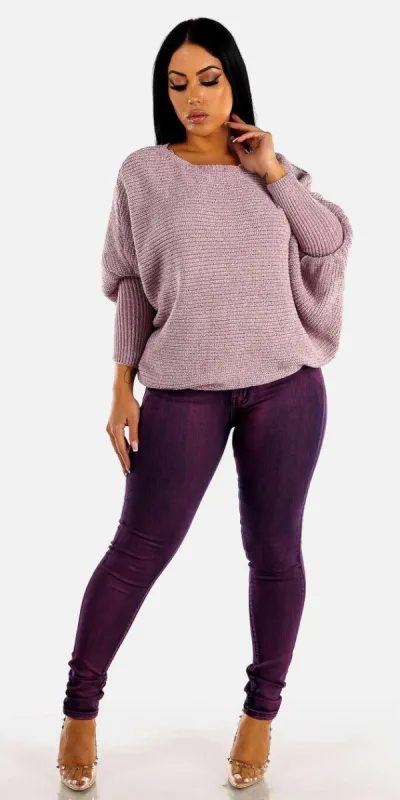 Levantacola Purple Skinny Jeans with Lavender Dolman Sweater sold by Moda