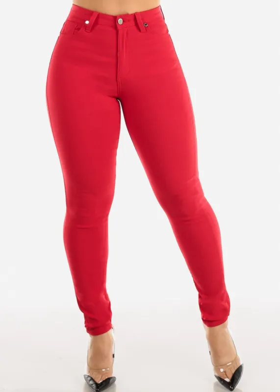 Classic 1 Button High Waisted Hyper Stretch Skinny Pants Red sold by Moda