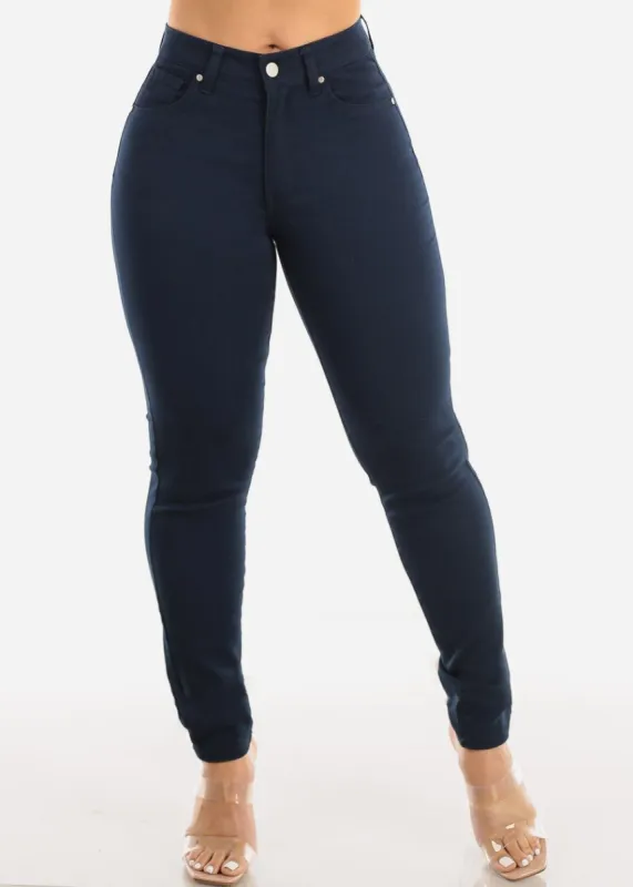 Classic High Waist Stretch Skinny Jeans Navy sold by Moda
