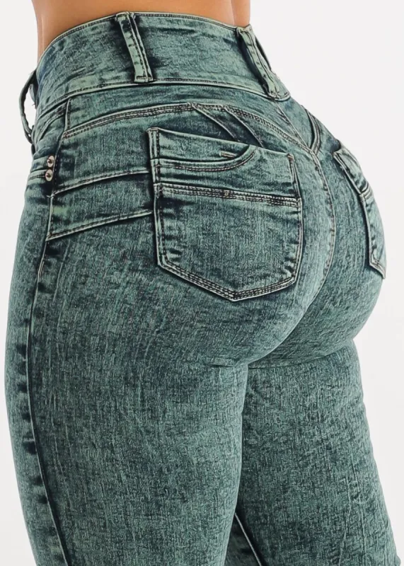 Levantacola High Waisted Acid Wash Skinny Jeans sold by Moda