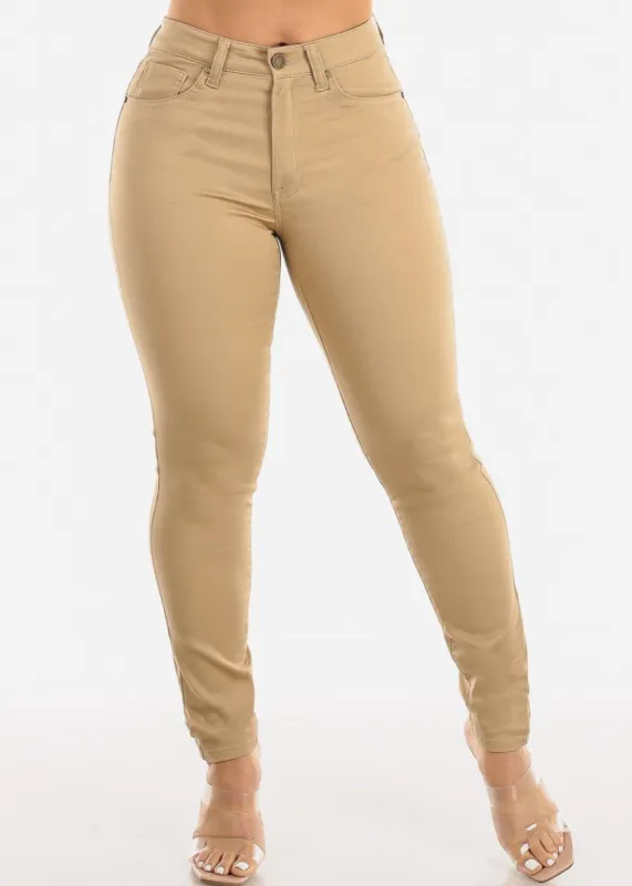 Classic High Waist Stretch Skinny Jeans Khaki sold by Moda