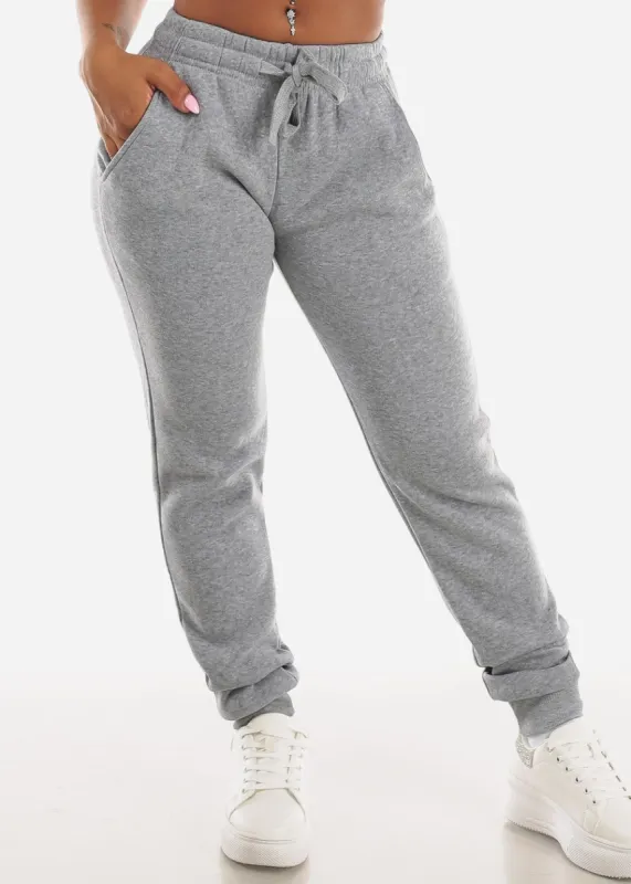 Drawstring Waist Fleece Jogger Sweatpants Grey sold by Moda