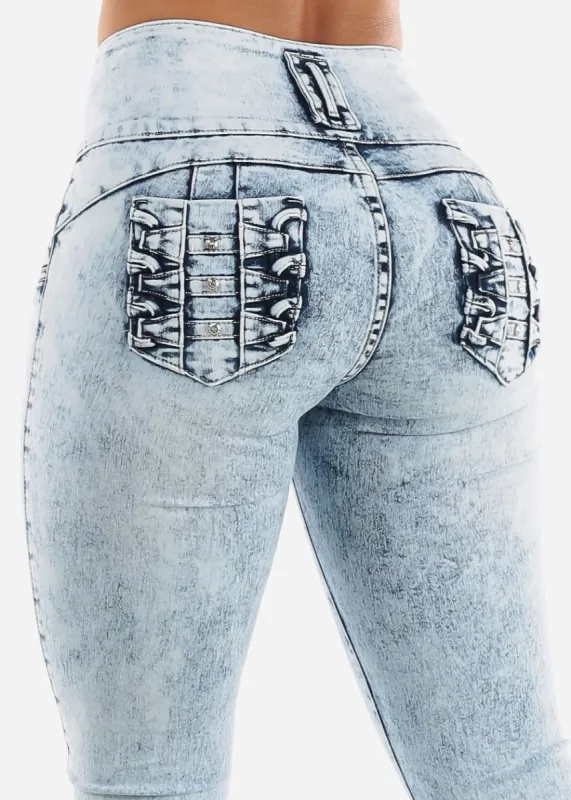 MX JEANS Faded Torn Butt Lifting Skinny Jeans sold by Moda