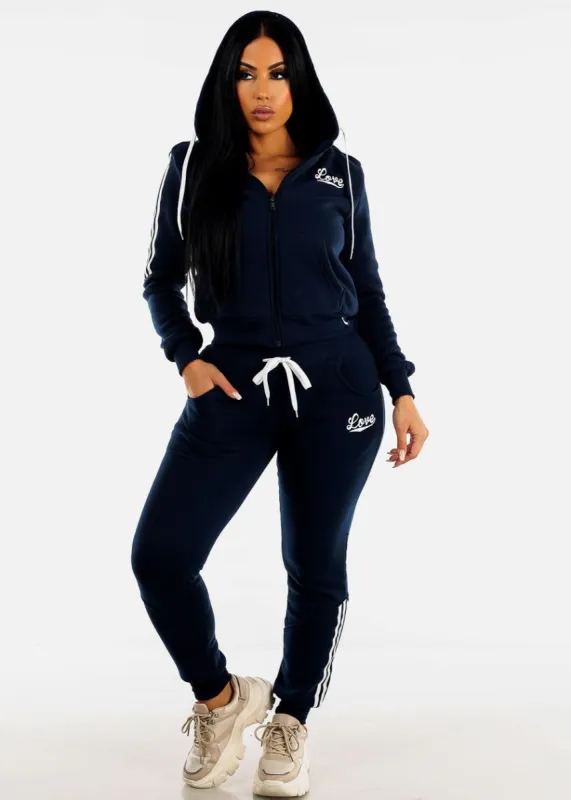 Navy Fleece Full Zip Up Hoodie & Jogger Sweatpants ( 2 PCE SET) sold by Moda