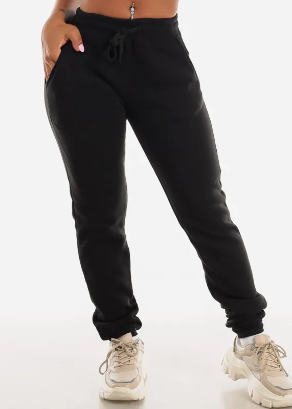 Drawstring Waist Black Fleece Jogger Sweatpants sold by Moda