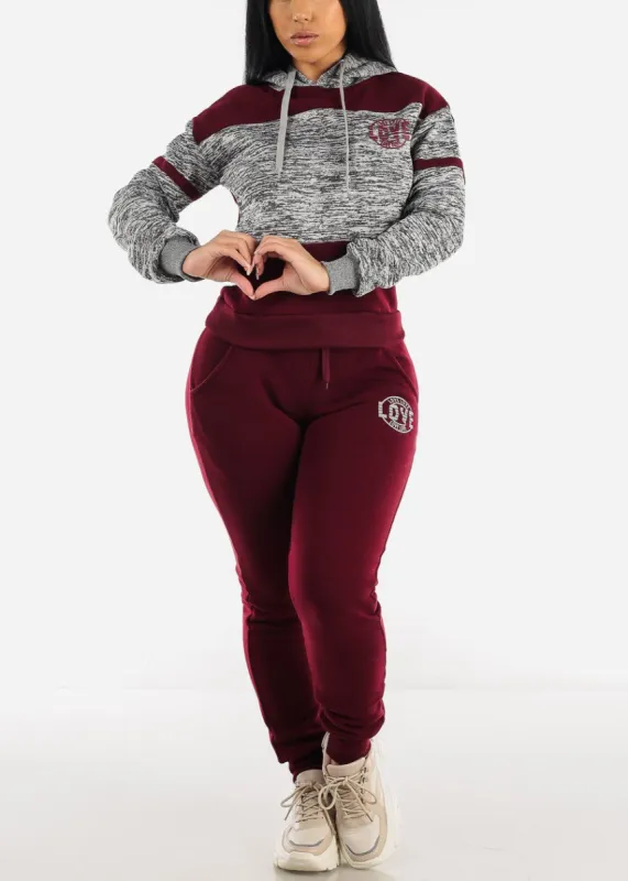 Fleece Pullover Hoodie & Jogger Sweatpants Burgundy (2 PCE SET) sold by Moda