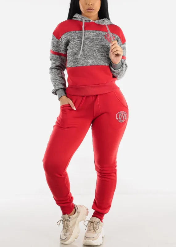 Fleece Pullover Hoodie & Jogger Sweatpants Red (2 PCE SET) sold by Moda