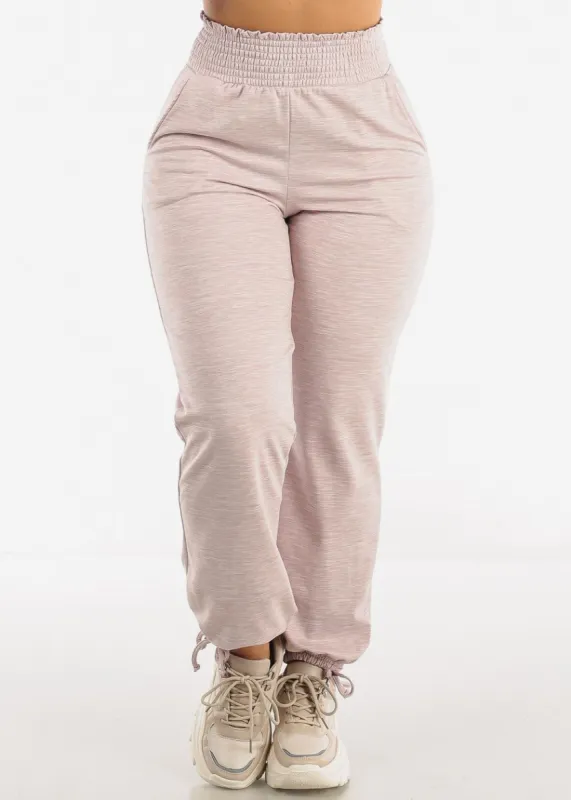 Fleece Lined Smocked Waist Jogger Pants Light Purple sold by Moda