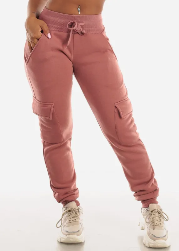 Fleece High Waist Cargo Jogger Sweatpants Mauve sold by Moda