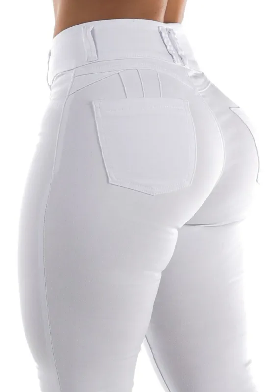 High Waisted Butt Lift Levanta Cola White Jeggings made by Moda