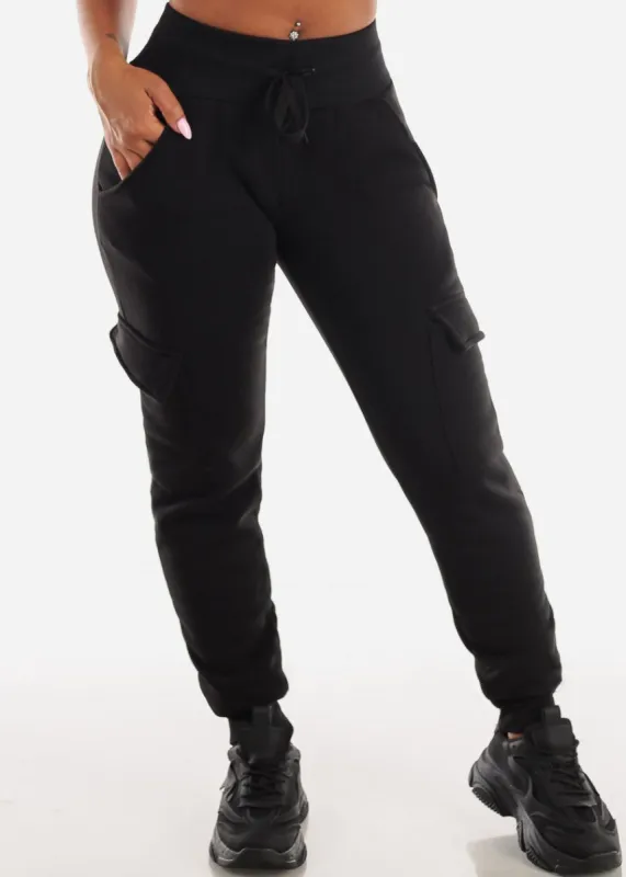 Black Fleece High Waist Cargo Jogger Sweatpants sold by Moda