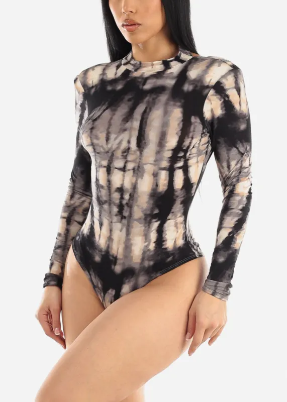 Long Sleeve Tie Dye Thong Bodysuit w Low Open Back sold by Moda