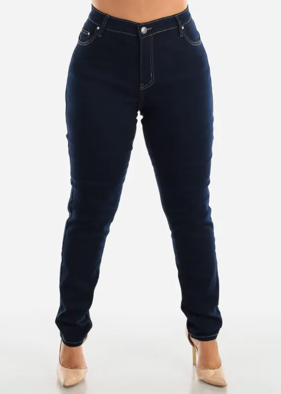 PLUS SIZE High Waisted Skinny Jeans Dark Wash sold by Moda