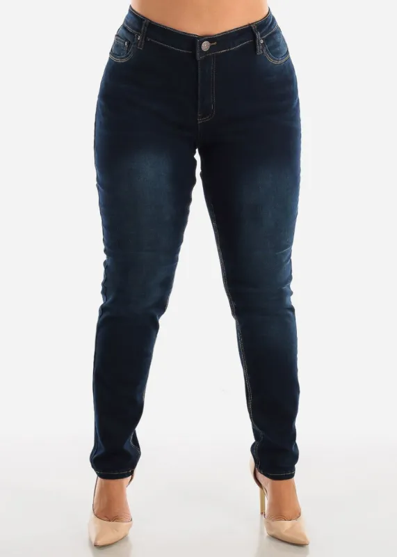 PLUS SIZE High Waisted Skinny Jeans Dark Blue sold by Moda