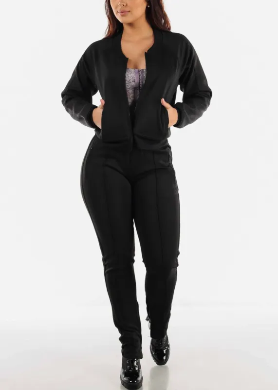 Black Long Sleeve Zip Up Tracksuit (2 PCE SET) sold by Moda