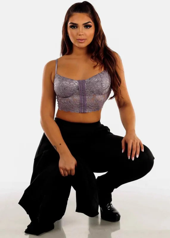 Lace Hook And Eye Cami Crop Bralette Purple sold by Moda