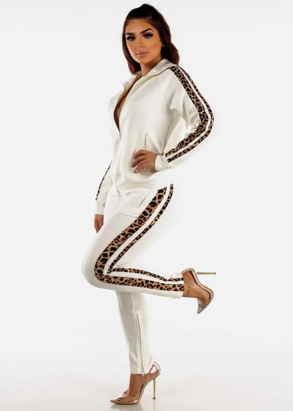 White Zip Up Tracksuit Animal Print Lined (2 PCE SET) sold by Moda