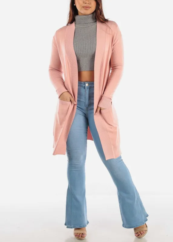 Long Sleeve Pink Maxi Cardigan w Pockets sold by Moda