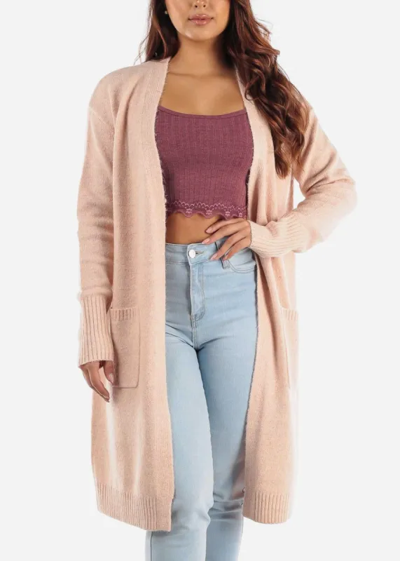 Long Sleeve Light Pink Maxi Cardigan w Pockets sold by Moda
