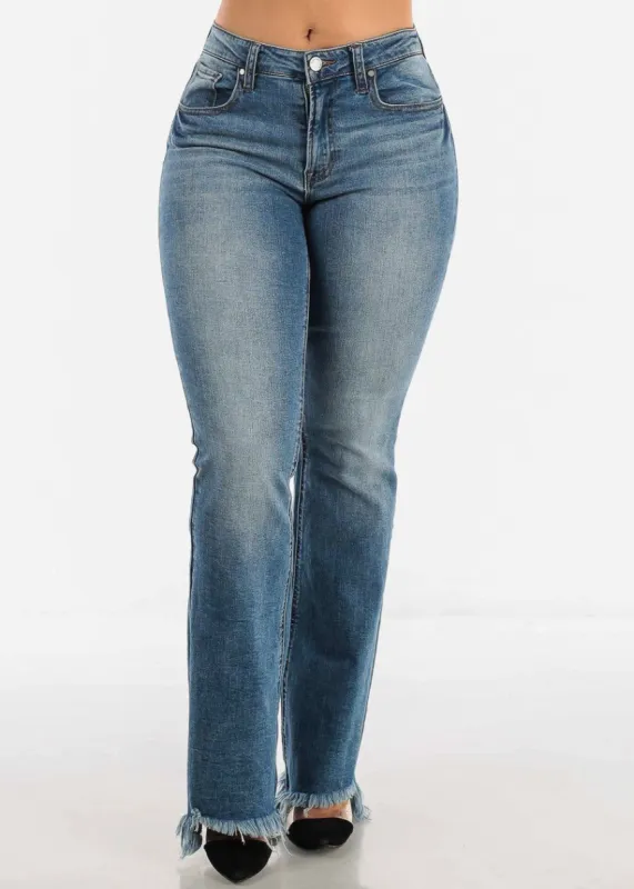 High Waisted Flared Bootcut Jeans w Raw Hem sold by Moda