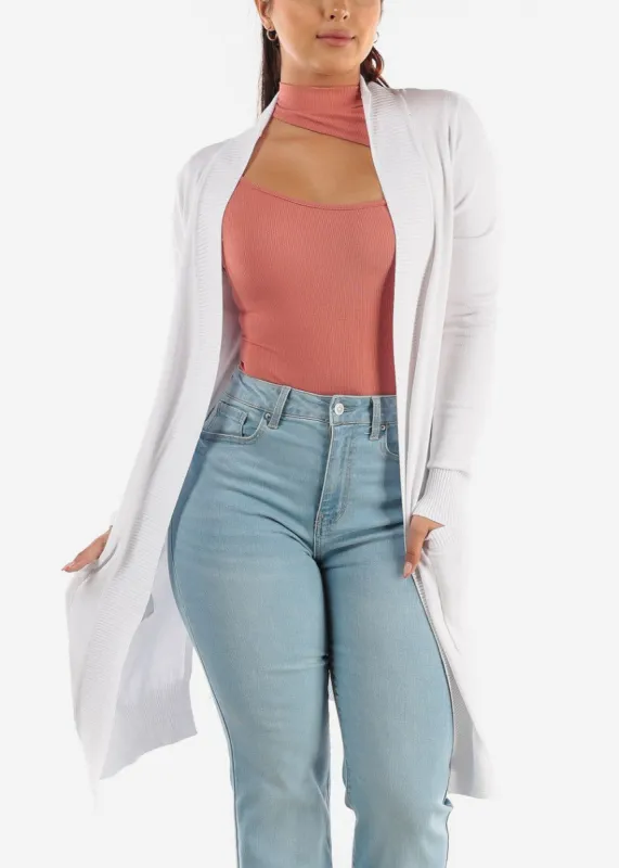 Long Sleeve White Maxi Cardigan w Pockets sold by Moda
