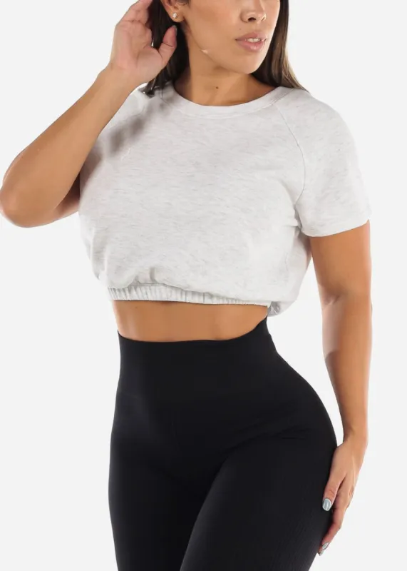 Short Sleeve French Terry Crop Top Heather Grey sold by Moda