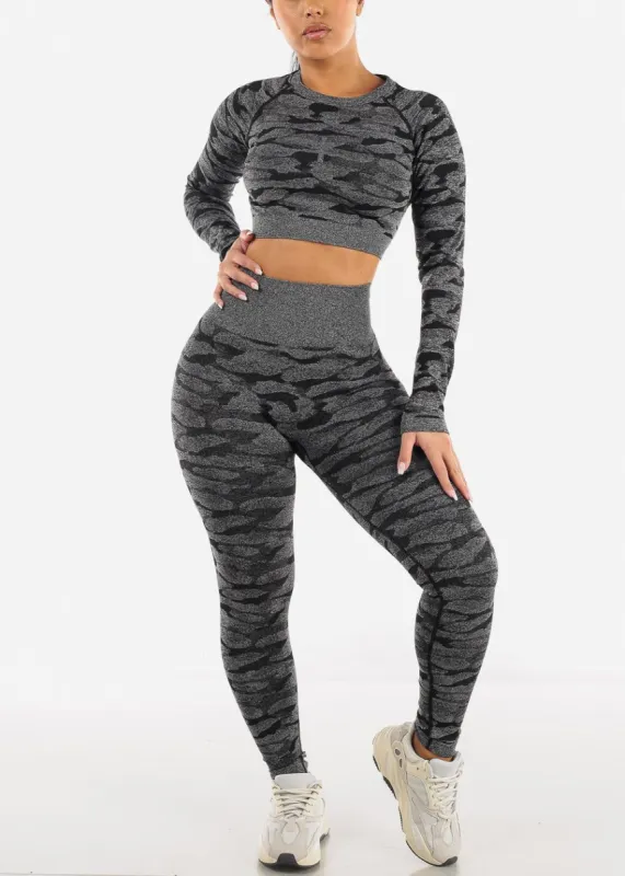 Activewear Crop Top & Leggings Charcoal Camo (2 PCE SET) sold by Moda