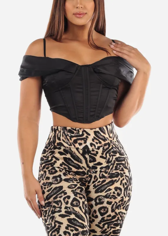 Black Corset Top w Drape Shoulders sold by Moda