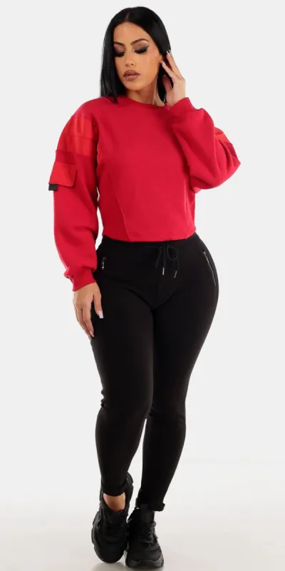 Black Skinny Pants Red Pullover Set sold by Moda