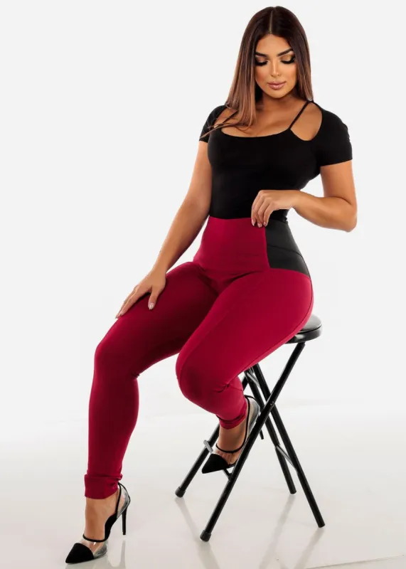 Spandex Waist Burgundy Skinny Pants sold by Moda