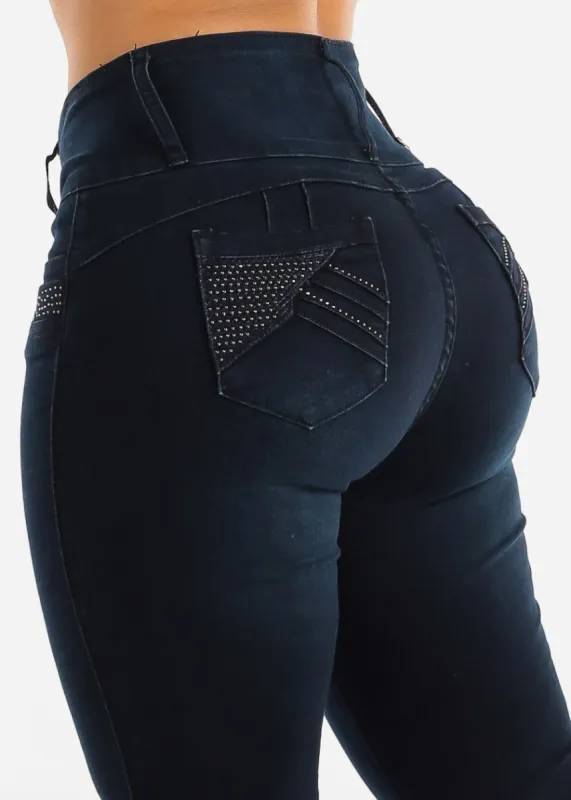 Dark Wash Levantacola Mid Rise Skinny Jeans sold by Moda