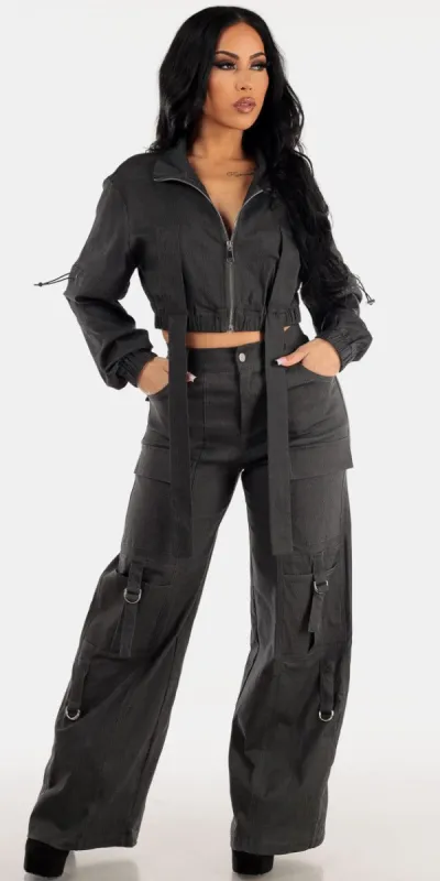 Black Wide Leg Cargo Set sold by Moda