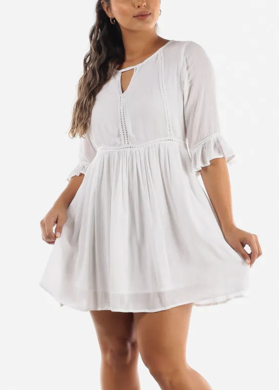 Linen White Mini Dress Quarter Sleeve sold by Moda