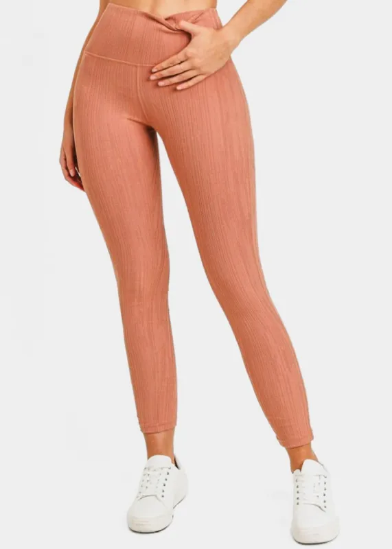 Textured High Waist Activewear Leggings Light Brown sold by Moda