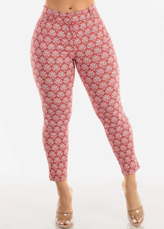 Mid Rise Printed Ankle Length Dressy Pants Rust made by Moda
