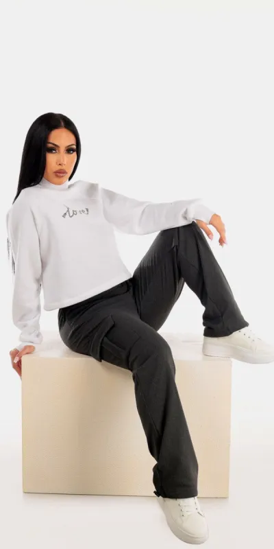 Charcoal Cargo Pants Pullover Outfit sold by Moda