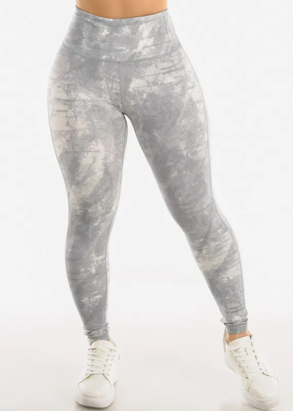 High Waisted Printed Activewear Leggings Grey sold by Moda