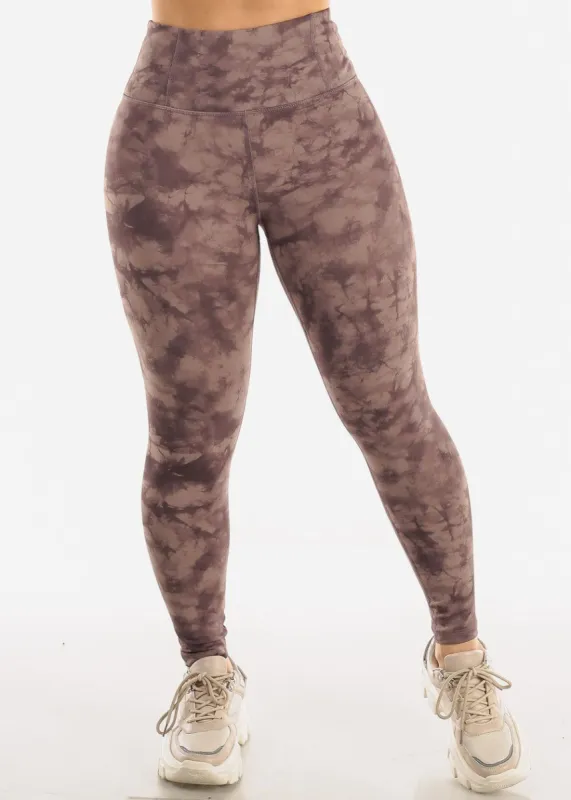 High Waisted Tie Dye Activewear Leggings Brown sold by Moda