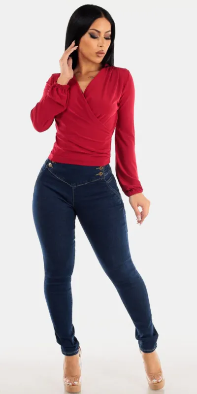 Dark Wash Skinnies Blouse Set sold by Moda