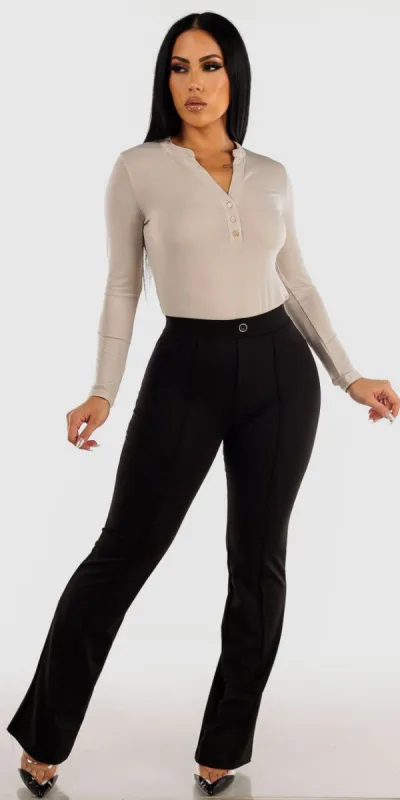 Black Dressy Bootcut Oatmeal Blouse Outfit sold by Moda
