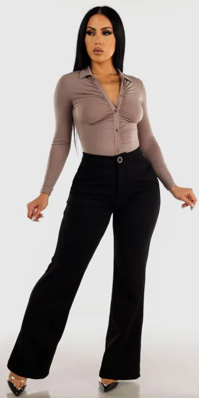 Black Wide Leg Mocha Bodysuit Combo sold by Moda
