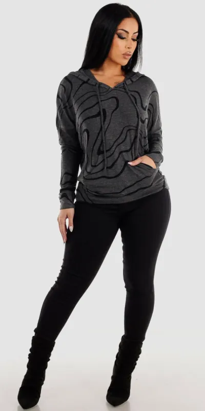 Ultra High Waisted Black Levantacola Skinny Jeans with Charcoal Long Sleeve Printed Pullover Tunic Hoodie sold by Moda