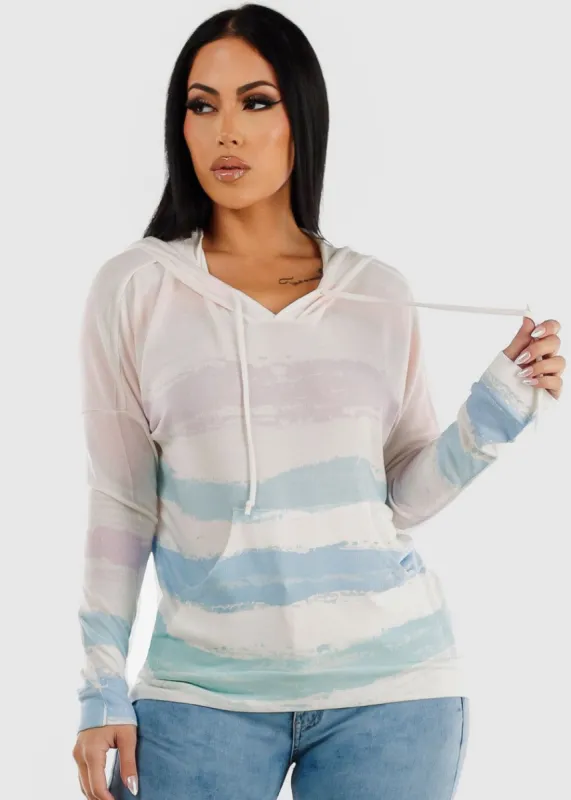 Long Sleeve Stripe Pullover Tunic Hoodie White sold by Moda