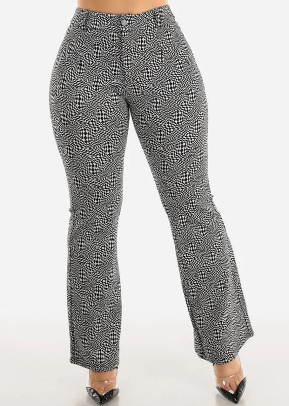 High Waist Flared Stretchy Dress Pants Black & White sold by Moda