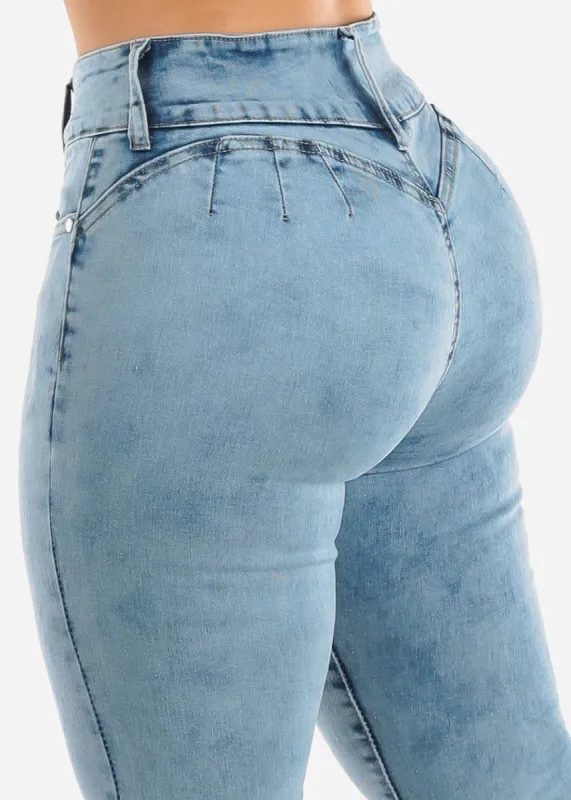 High Waist Butt Lift Light Acid Wash Skinny Jeans sold by Moda